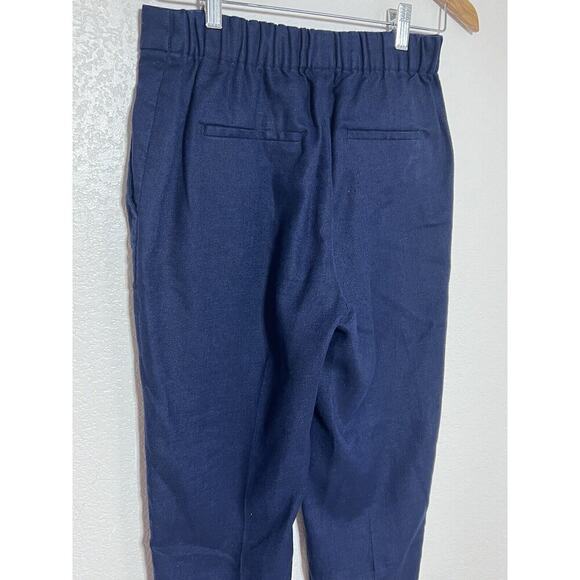 J.CREW Women Navy Elastic Waist Linen Career Pants Size 2 Skinny Preppy Capsule - Picture 3 of 11